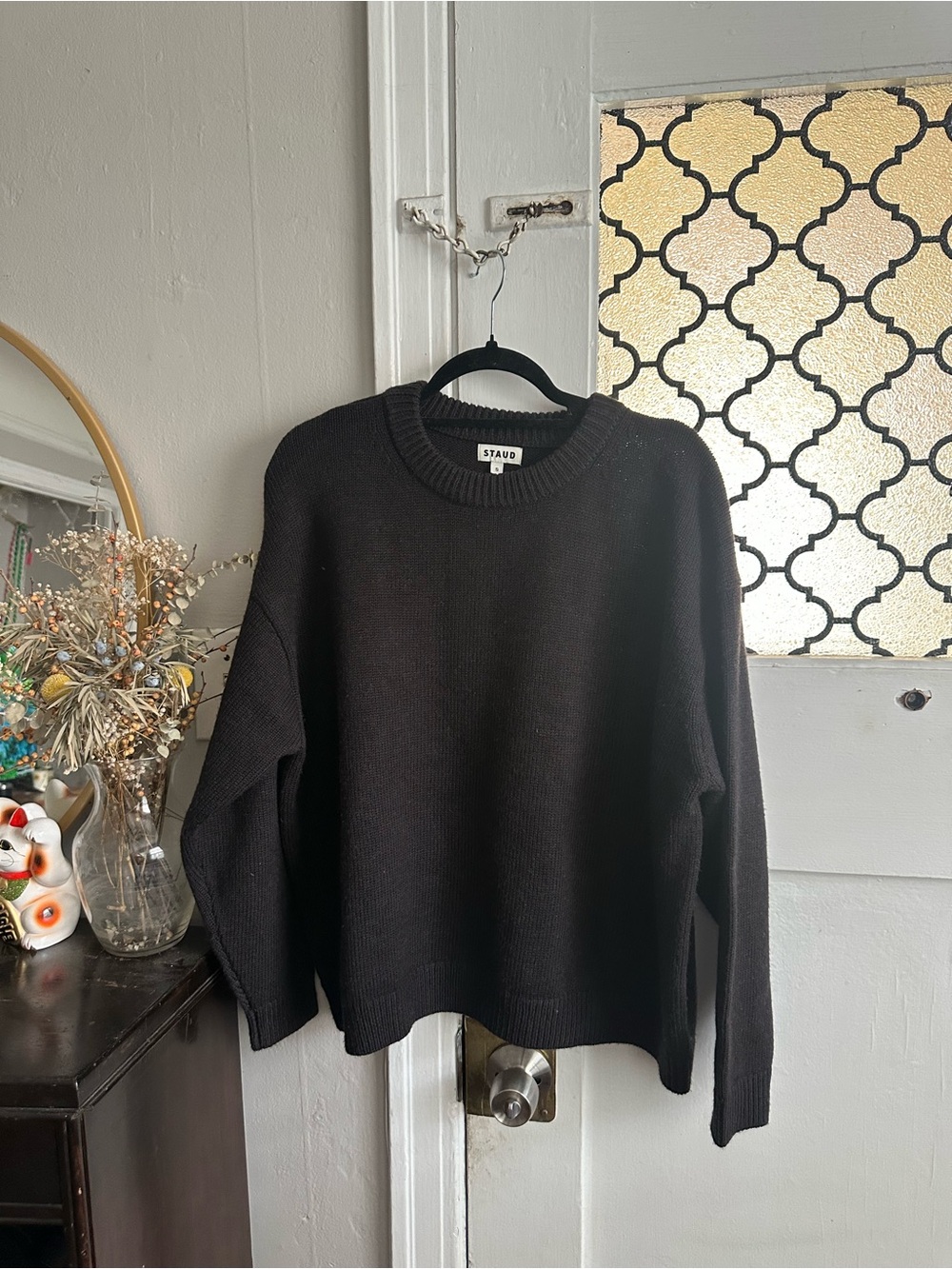 STAUD Chocolate Brown Merino Wool Knit Sweater
